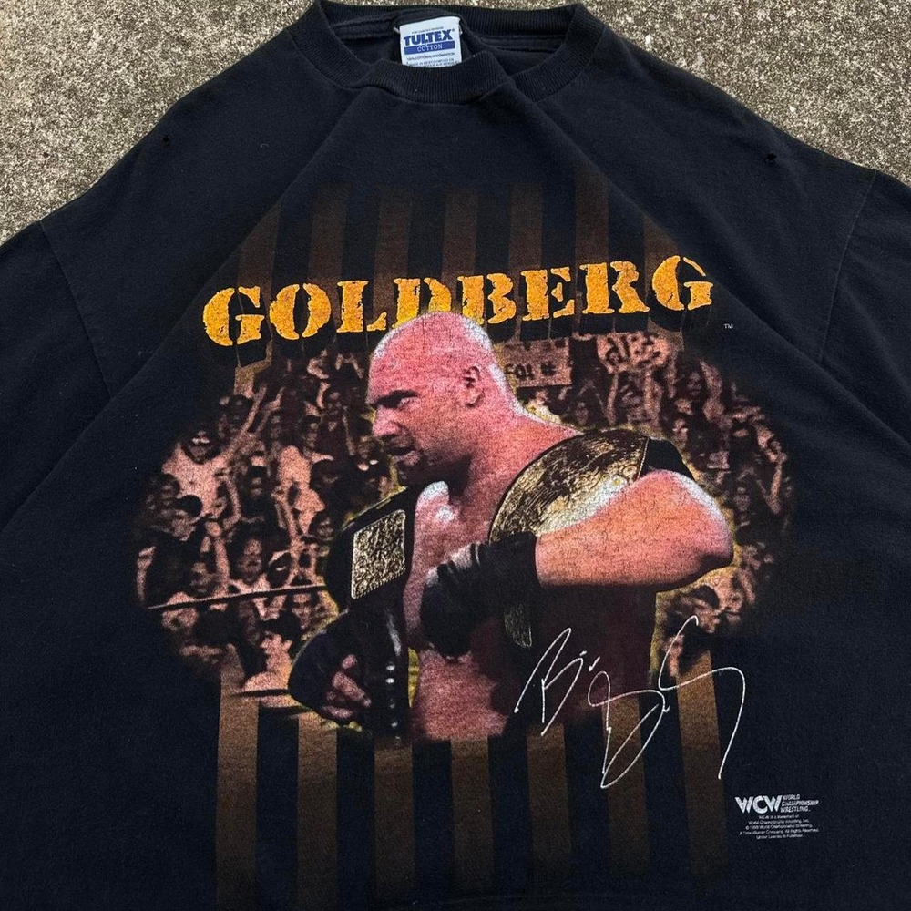 Vintage 90s Tultex Goldberg WCW Wrestling Graphic Tee Black XL (d11)